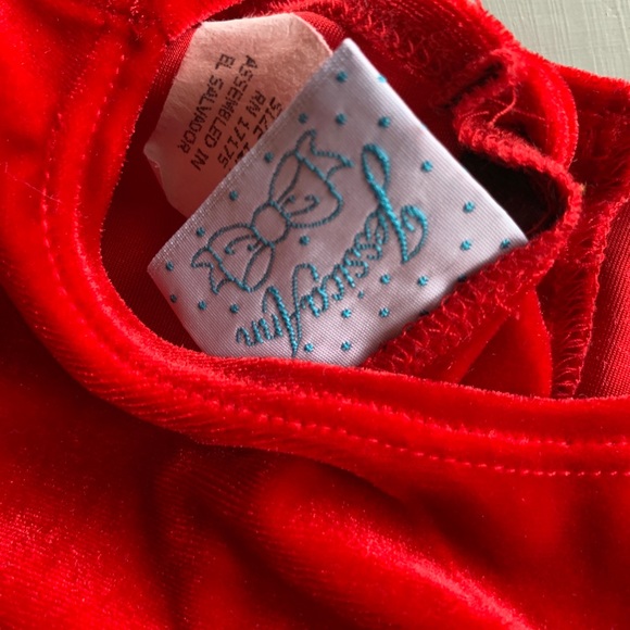 Vintage Jessica Ann Red Velour Christmas Dress Sz 12 Months Red Roses - Picture 6 of 8